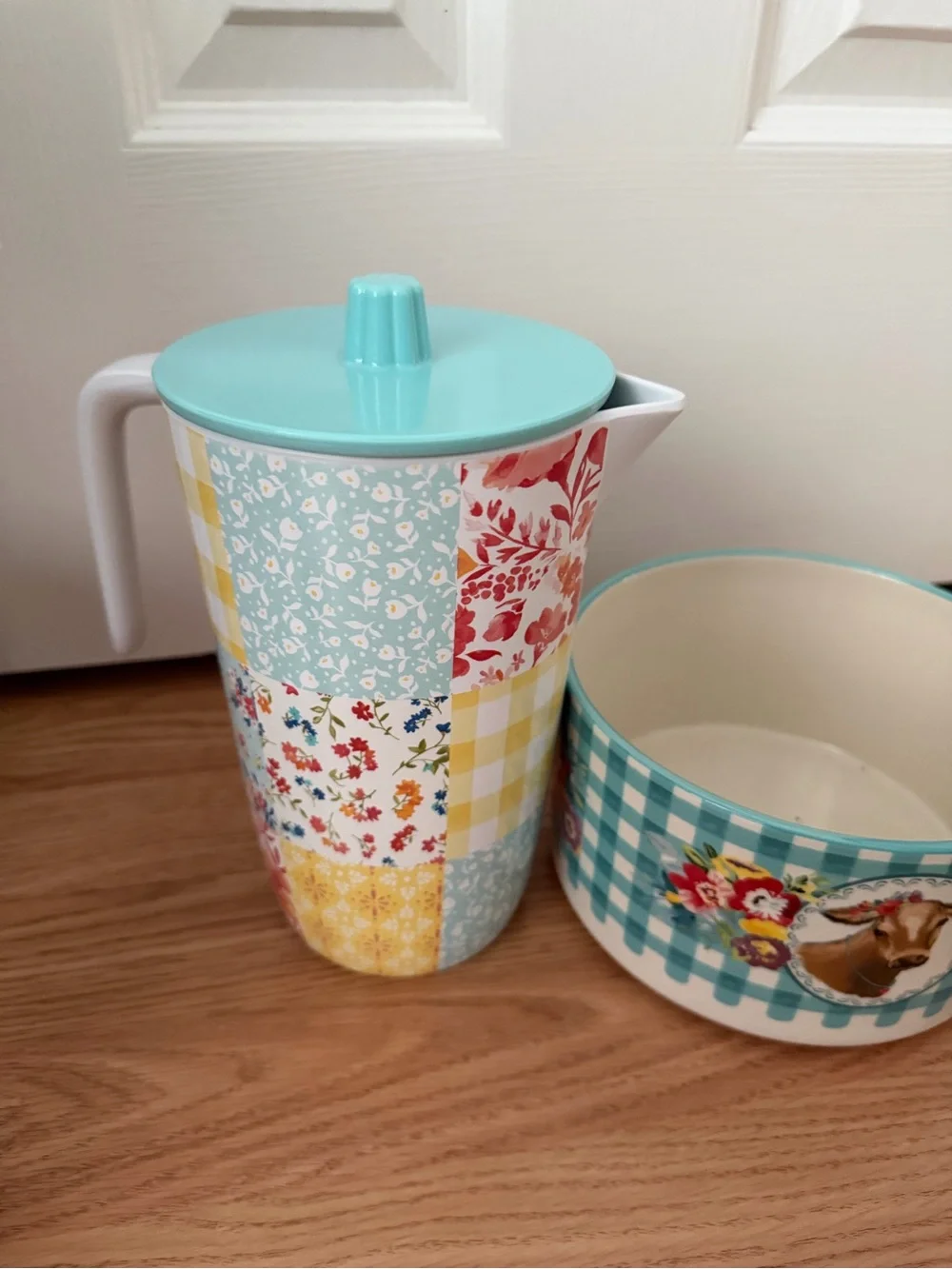 The Pioneer Woman Patchwork Floral Pitcher and Cow Bowl Kitchen Home Decor